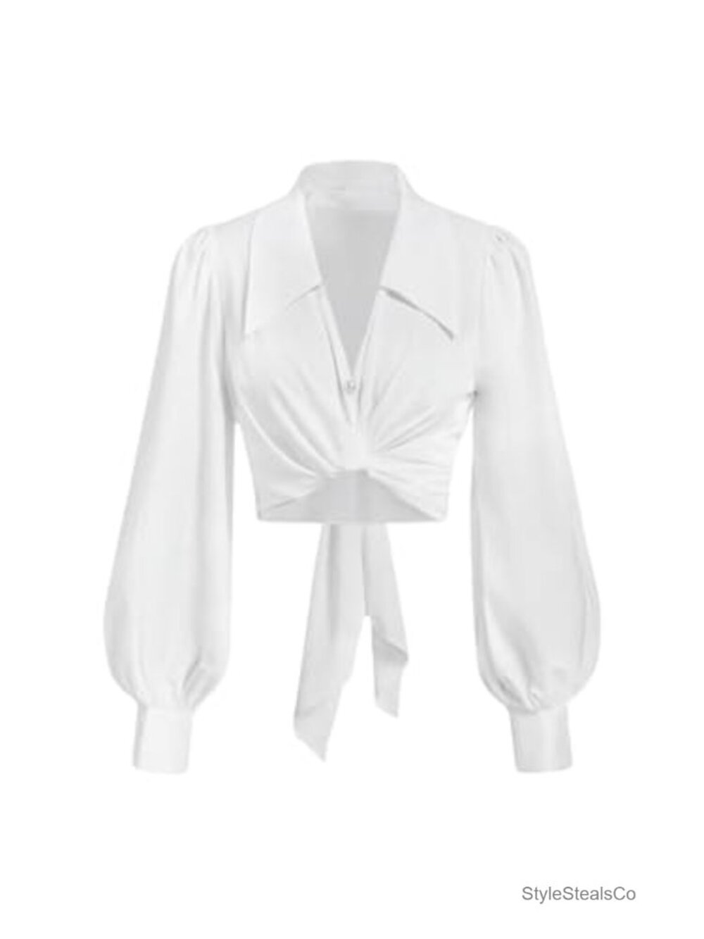 SweatyRocks Women's Button Up Collar Cropped Shirt Long Sleeve Self Wrap Crop